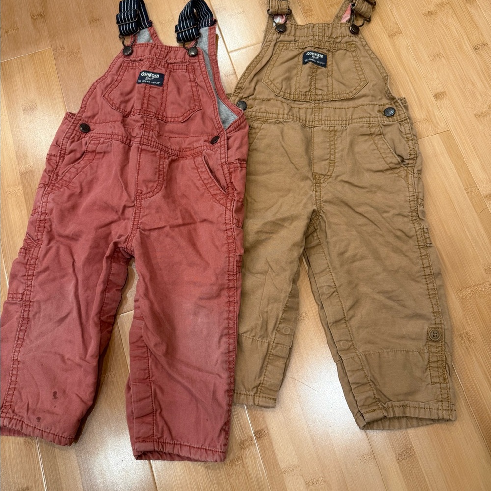 OshKosh B'gosh Red and Tan Kids Overalls